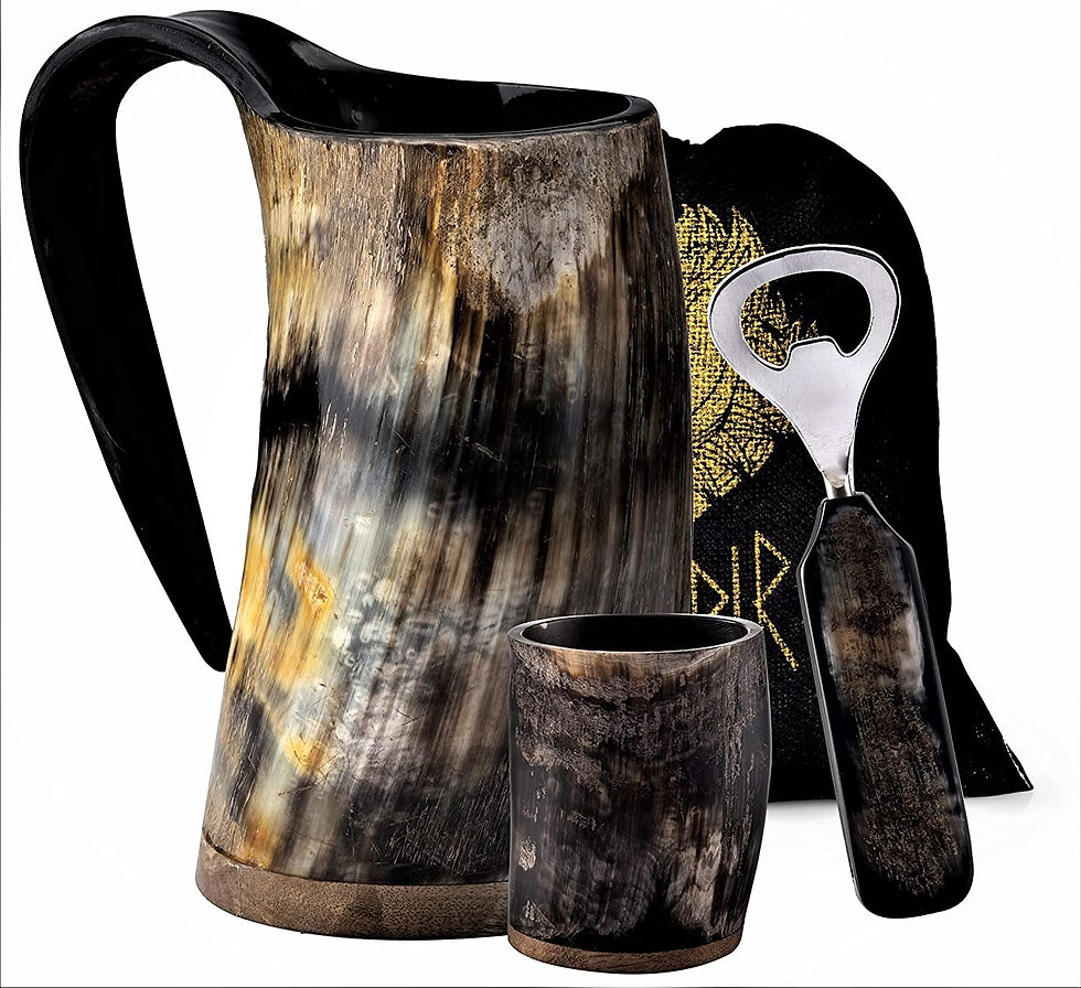 Thumbnail: Premium Viking Natural Drinking Horn Mug Authentic Food Grade with Short Glass a