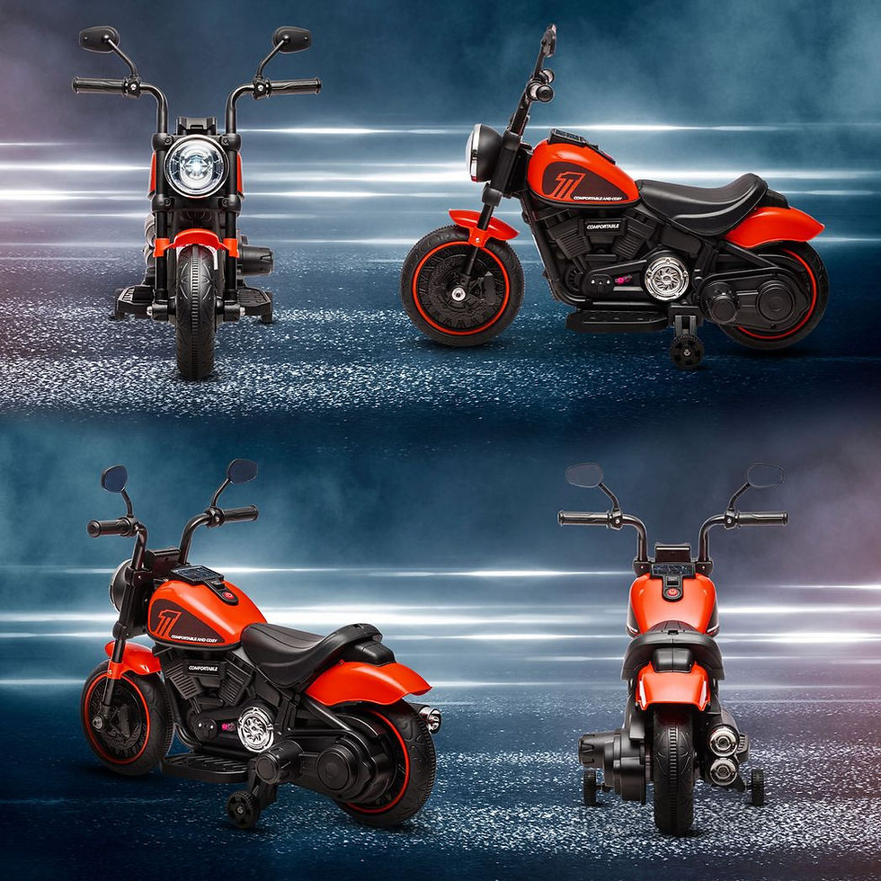 Thumbnail: 6V Electric Motorbike with Training Wheels, One-Button Start - Red