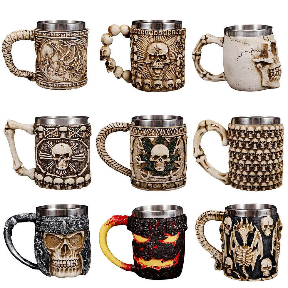 Thumbnail: Creative 3D Skull Beer Mug Resin Stainless Steel Double Layer Coffee Mug Funny M
