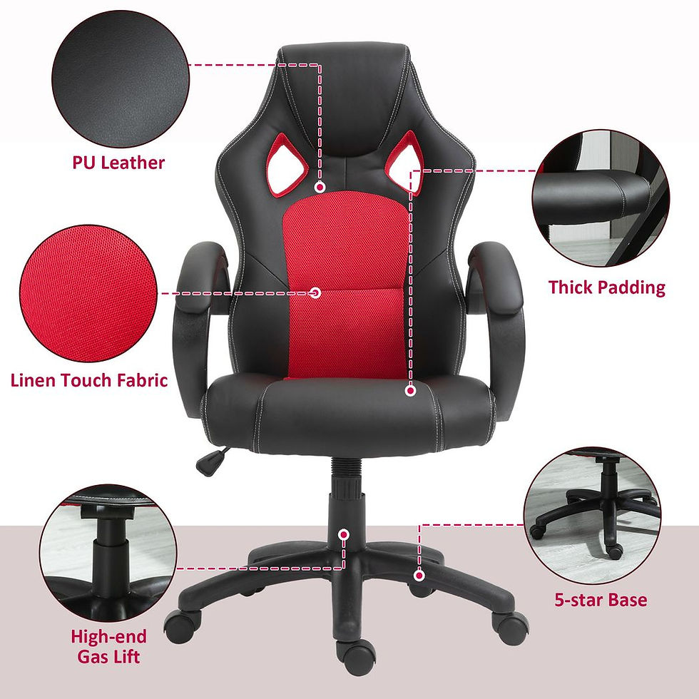 Thumbnail: Executive Racing Swivel Gaming Office Chair PU Leather Computer Desk Chair Black