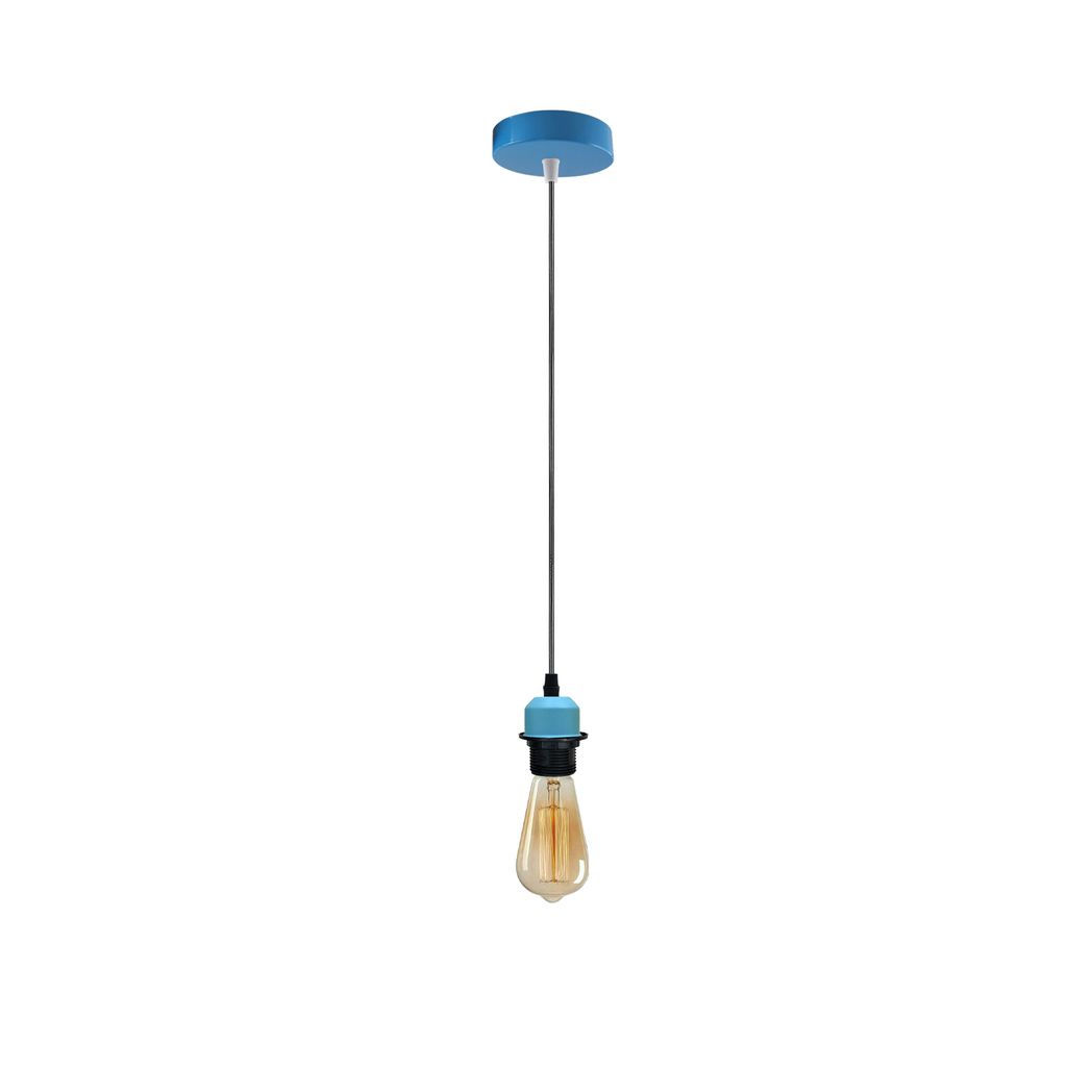 Industrial Blue Pendant Light Fitting, Lampshade Addable E27 Lamp Holder UK Hold