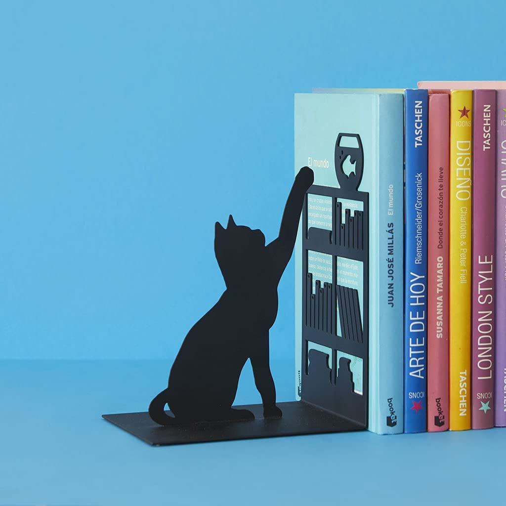 Bookend Fishing Cat Colour black Bookend with decorative cat, fish tank and libr