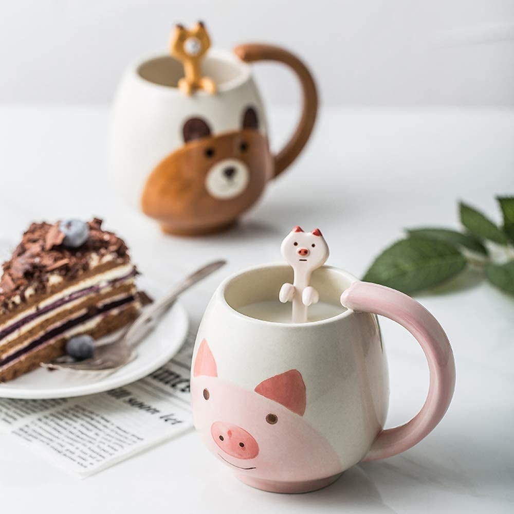 Funny Coffee Mug 14 oz Pig Coffee Mug with Spoon Funny Gift Mug Novelty Cup Cera