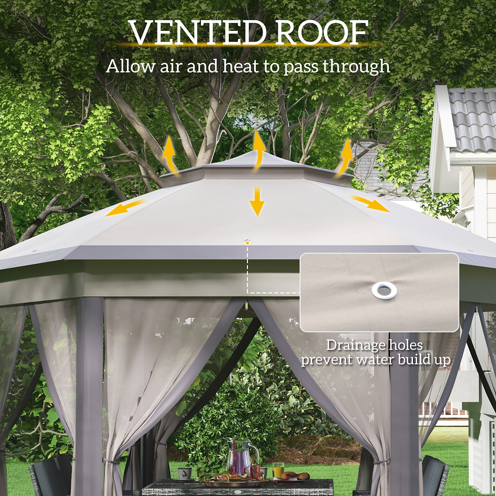 Thumbnail: 4.05m x 4.05m Metal Frame Mesh Draped 2-Tier Roof Gazebo Brown