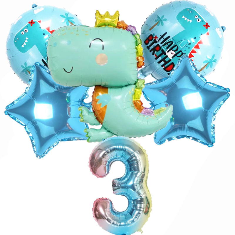 Thumbnail: 6pcs Dinosaur Foil Balloons Set Digital Five-Point Star Kids Party Decor
