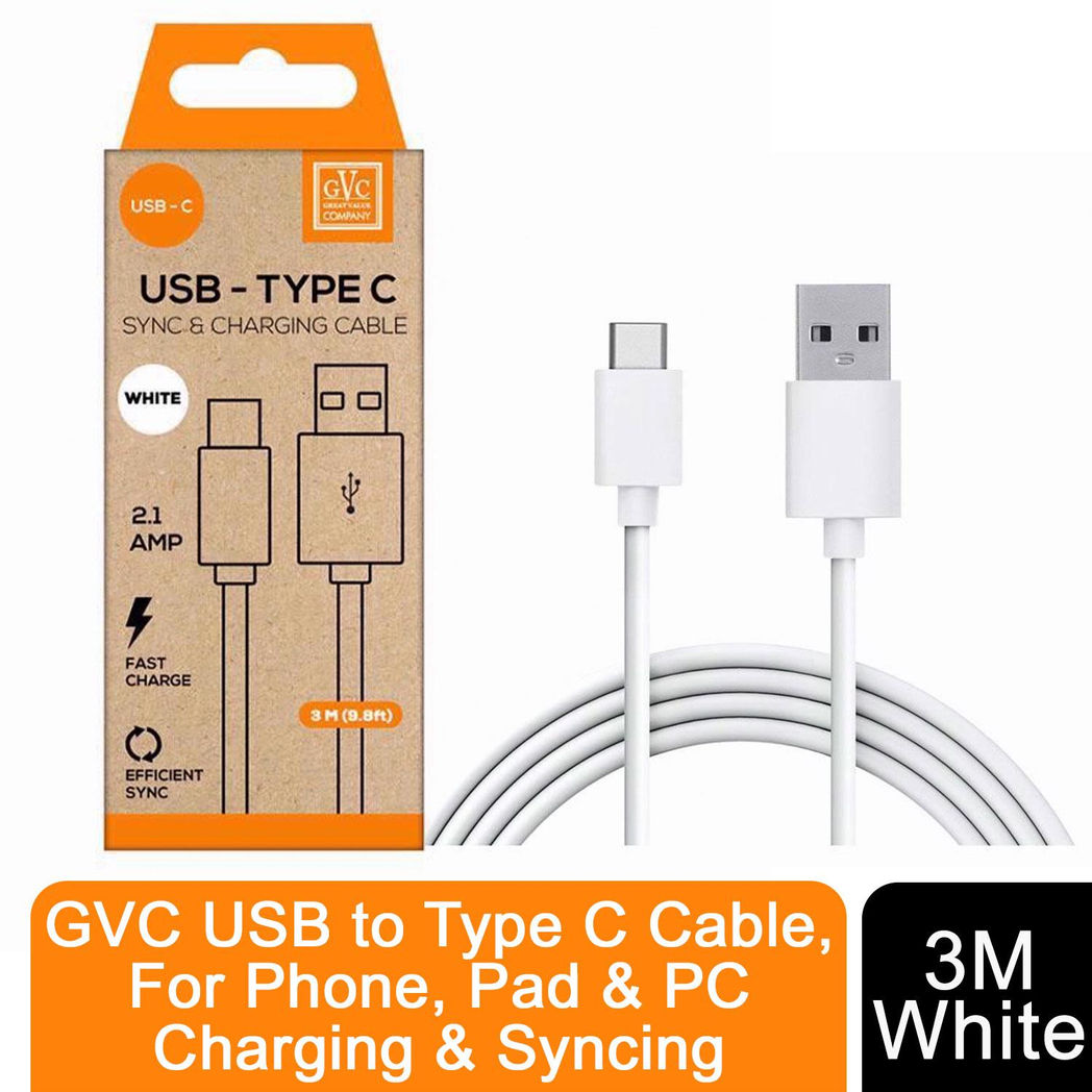 USB to USB-C Charging & Sync Cable - 3m, White