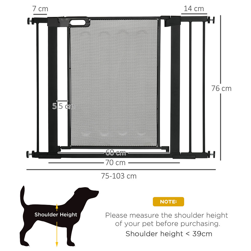 Thumbnail: Pressure Fit Safety Gate for Doors Dog Gate Auto Close, 75-103 cm Black PawHut