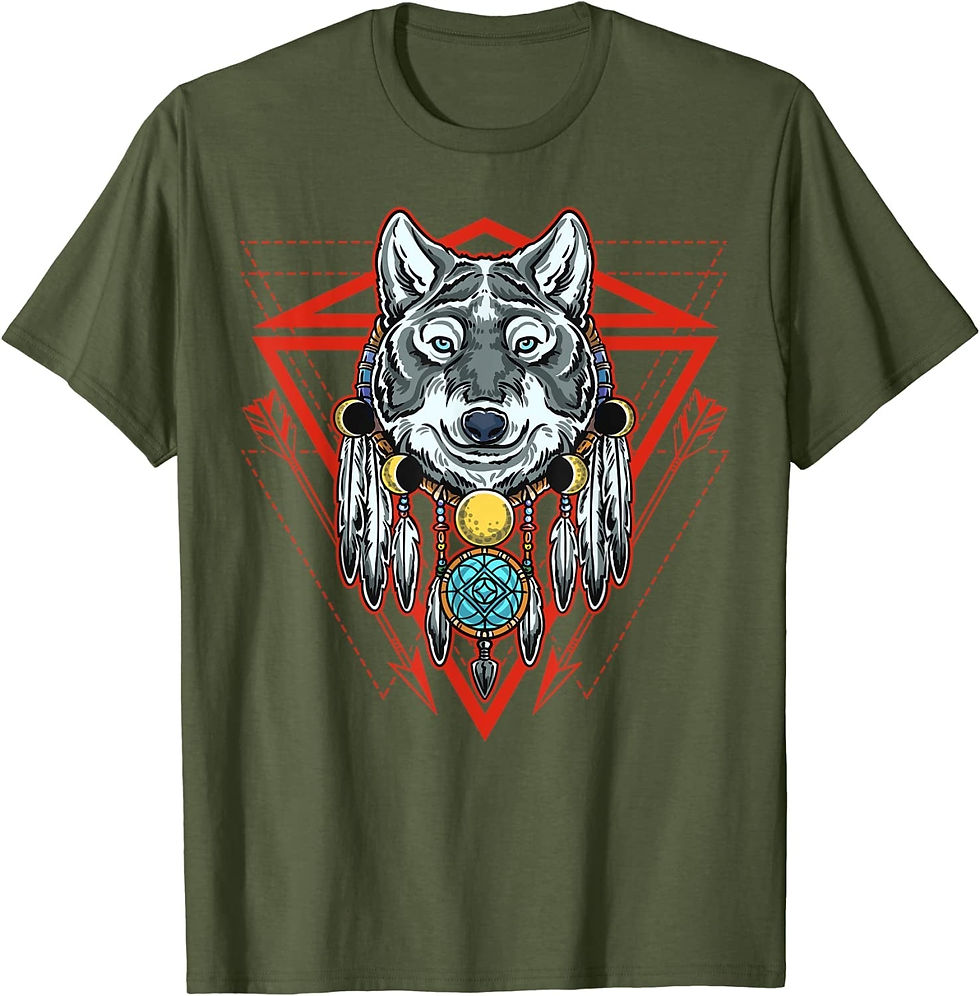 Thumbnail: Wolf Dreamcatcher Native Feathers Grey Wolf Dream Catcher T-Shirt