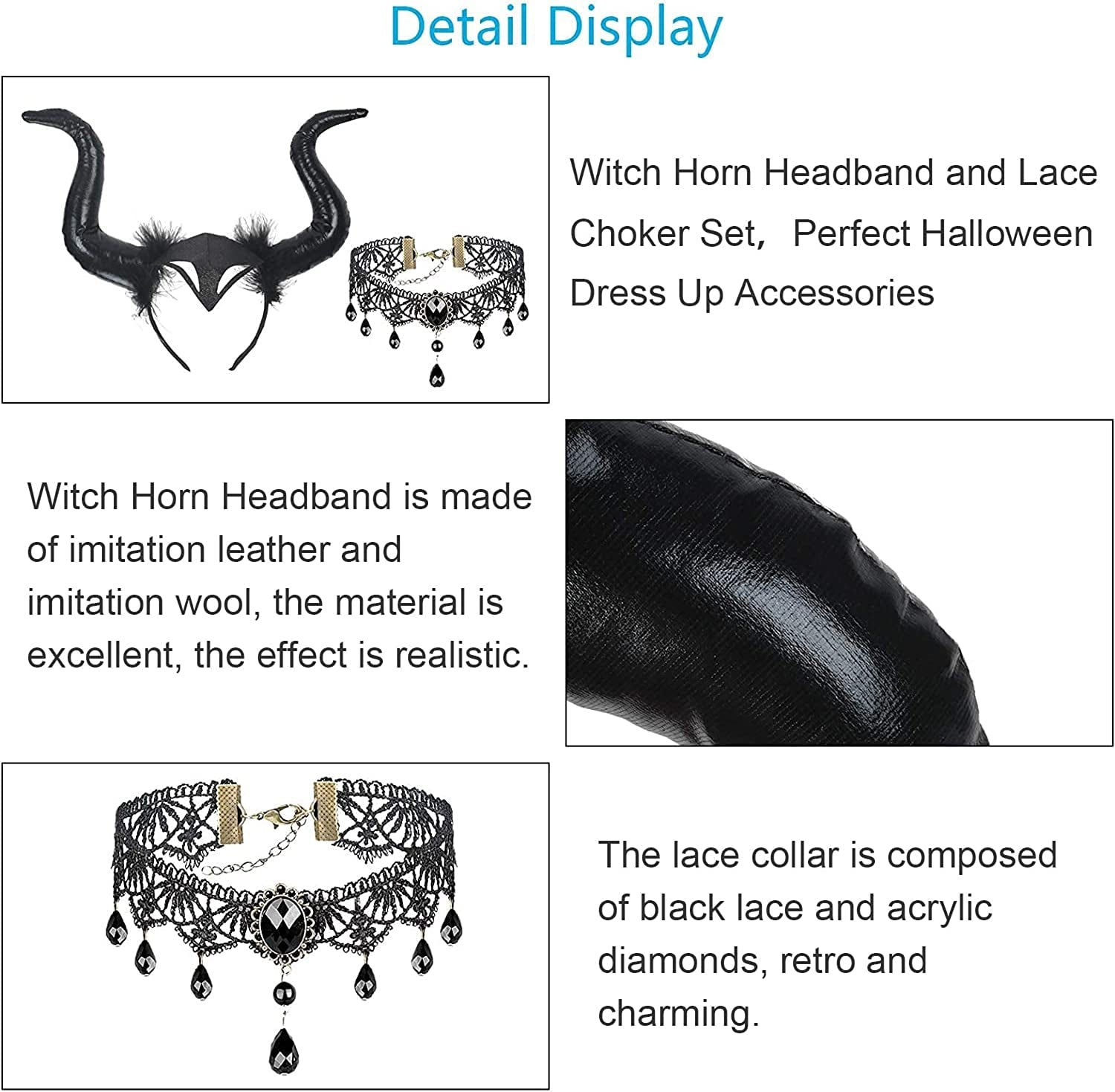 Witch Horn Headband,Halloween Devil Hair Accessories Ladies Costume with Gothic