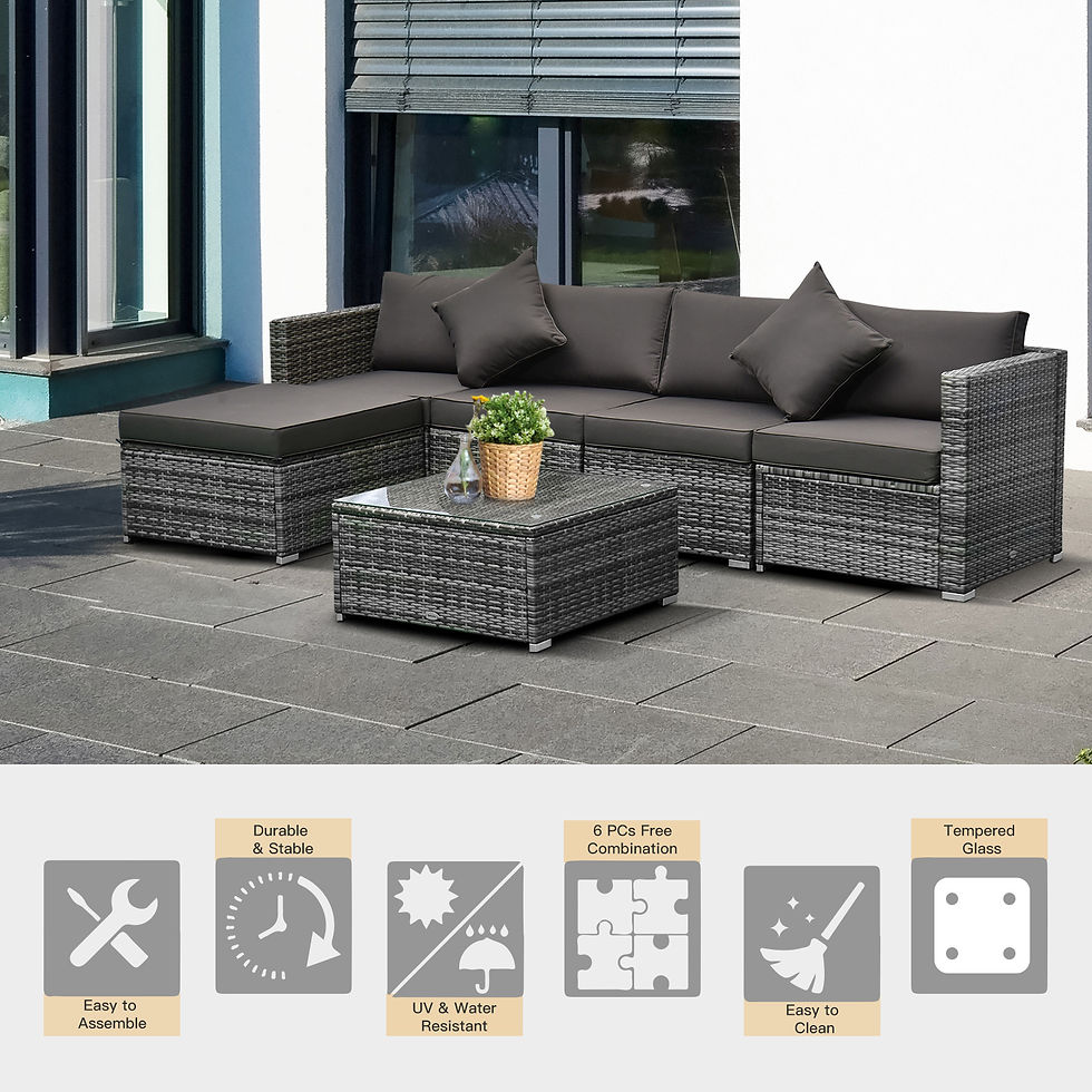 Thumbnail: 5-Seater Rattan FurnitureSofa Chairs Table Set Brown Aluminium Grey