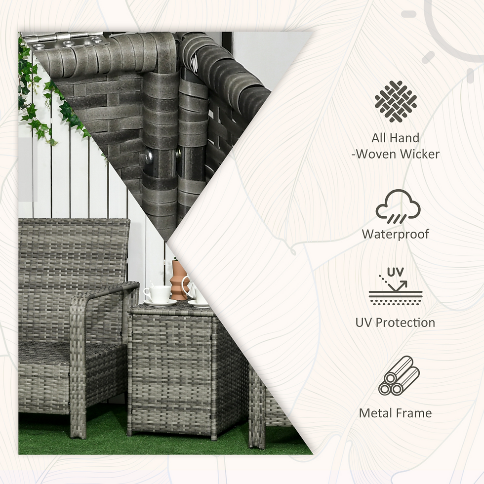 Thumbnail: 3 Piece PE Rattan Garden Sofa Set with 2 Chairs & Storage Table Mixed Grey