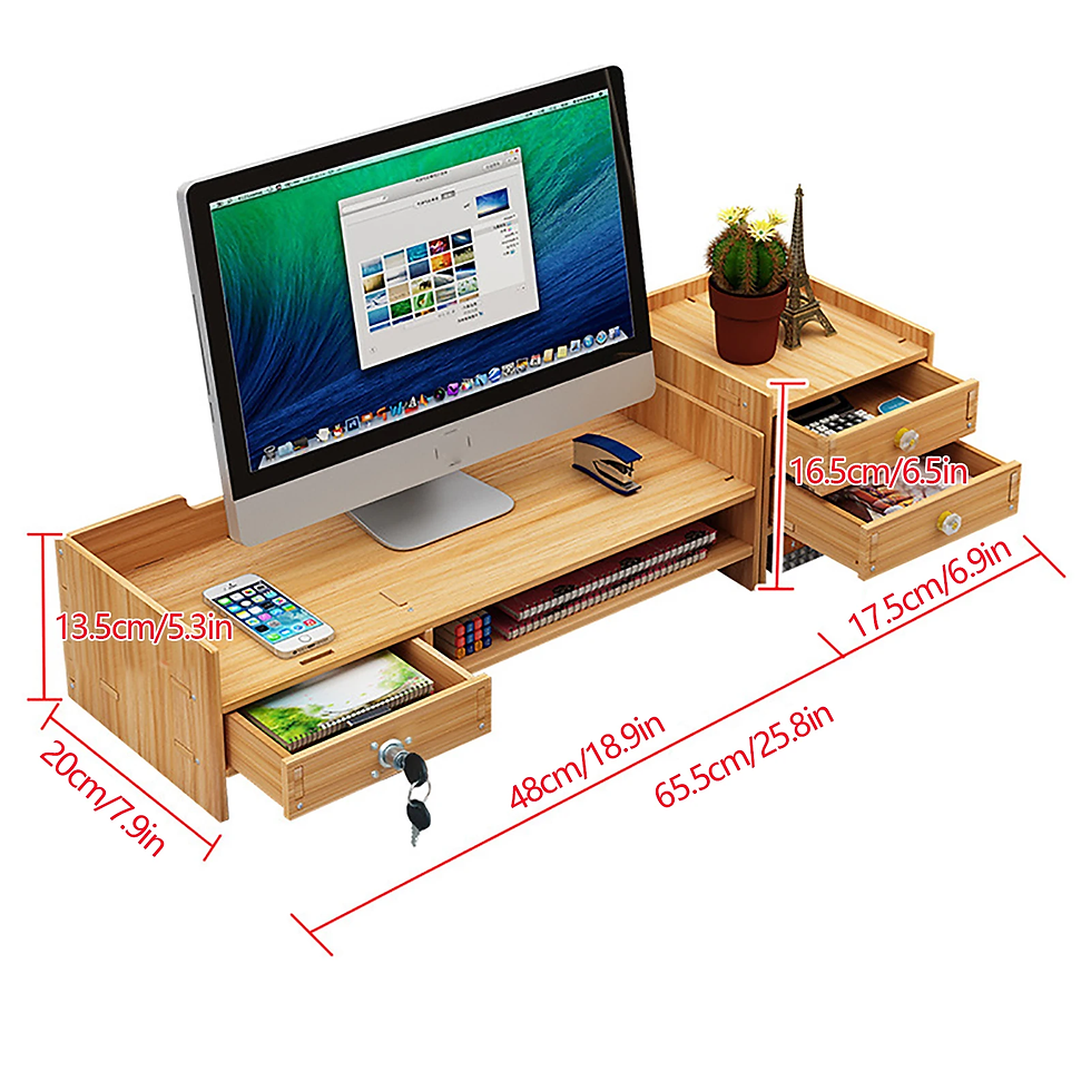 Thumbnail: Wooden Desk Organizer W/ Drawer File Storage Desk Monitor Riser Computer Stand
