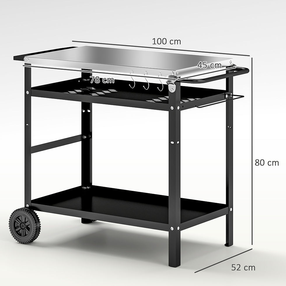 Thumbnail: Outsunny BBQ Trolley with Stainless Steel Top, Movable Pizza Table, Black