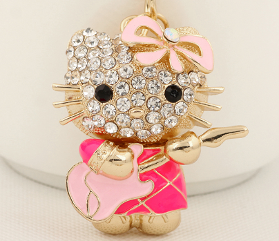 Various Bag Fashion Rhinestone Metal Keychains Boxing Gloves Violin Cat & Owl