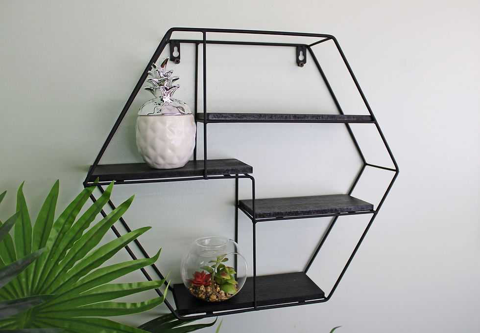 Hexagonal Wall Shelf in Black Metal with 4 Shelves Shipping furniture UK