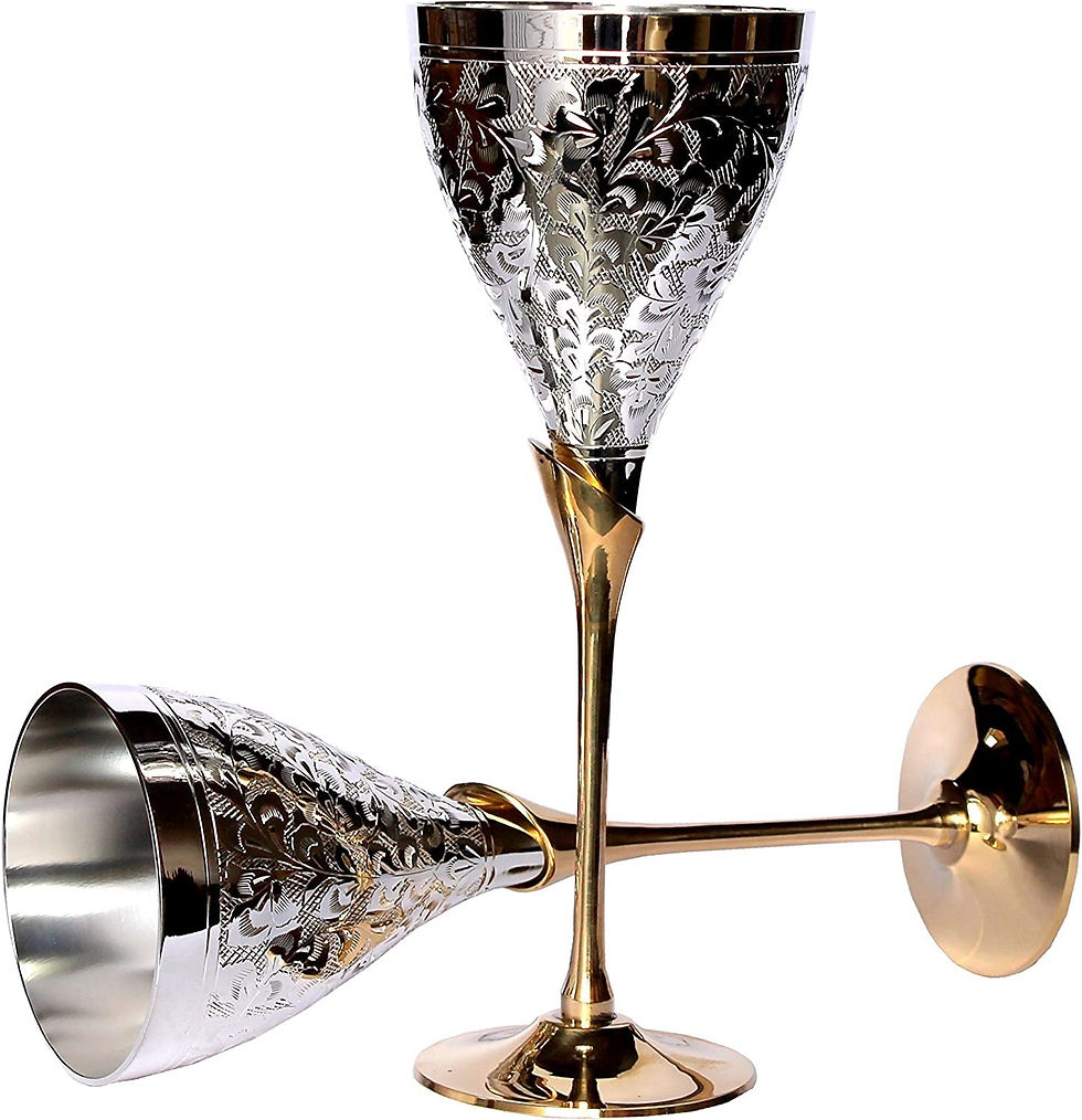 Thumbnail: Engraved Brass Goblet Champagne Glasses Flutes Coupes Wine Glass Set