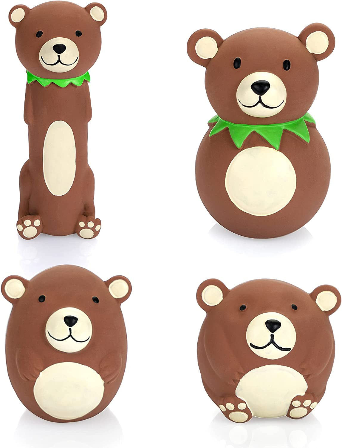 Pawsitively Fun: 4 Pack of Squeaky Latex Brown Bear Dog Toys for Small Pets