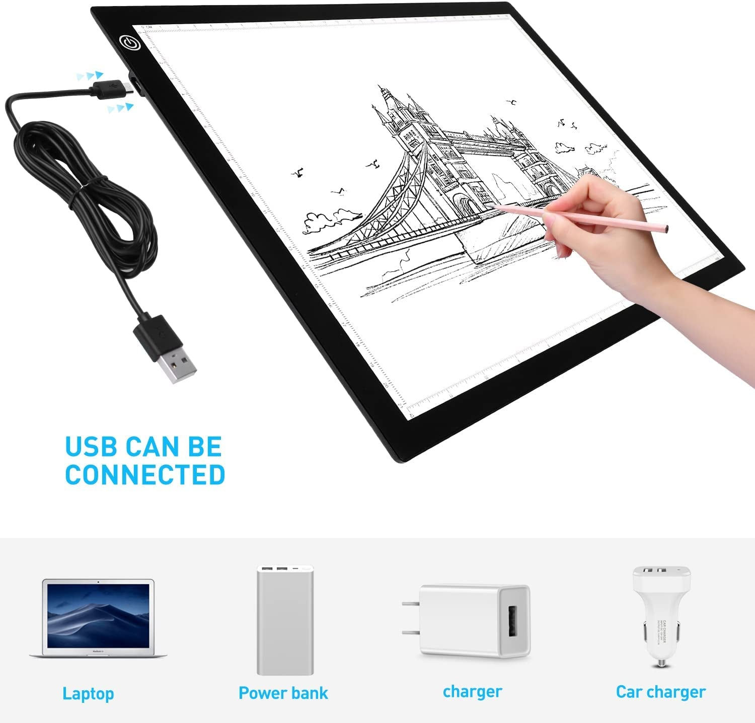 Ultra-Thin A4 LED Light Box, Magnetic LED Light Board Stepless Dimming Drawing