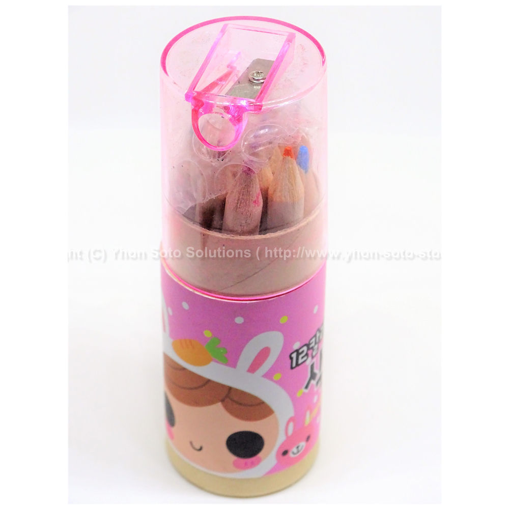 Pink 12 Coloured Pencils And Sharpener Tube