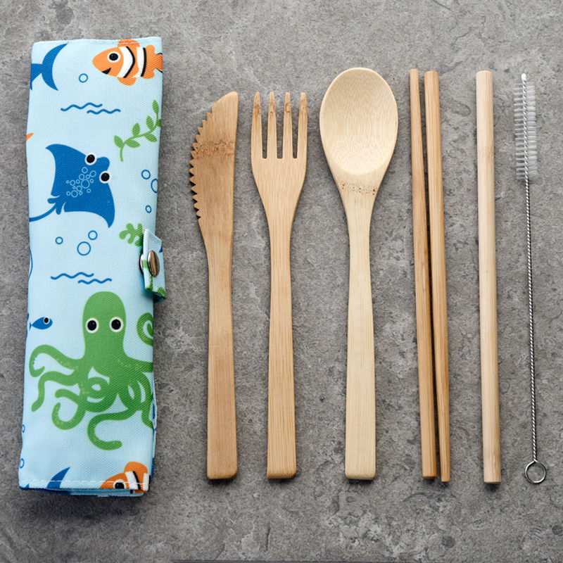 Thumbnail: Natural Bamboo Cutlery 6 Piece Set - Splosh Sealife Novelty Gift