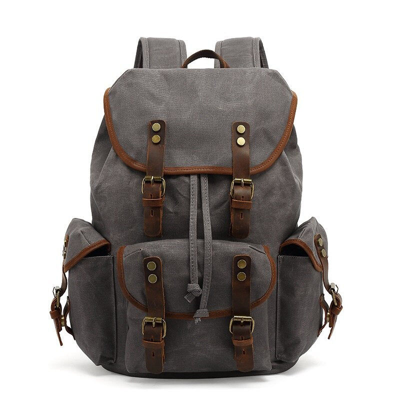 Thumbnail: Canvas Backpack for Men Leather Rucksack Large Laptop Bags School Work Military