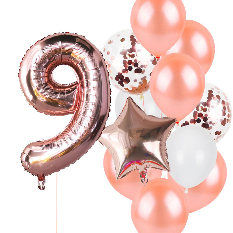 Thumbnail: 12pcs First Birthday Balloons Pink Number Kids Party Decor 1-9 Years Supplies
