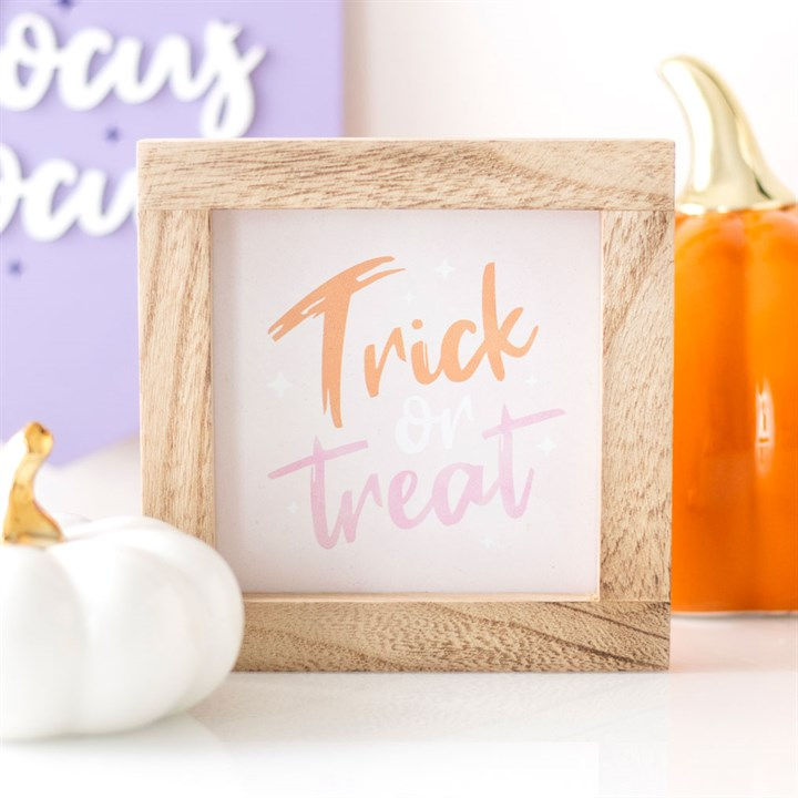 Thumbnail: Pink Trick or Treat Wooden Frame Sign