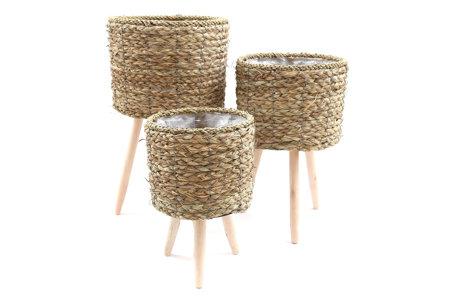 Set of Three Seagrass Planters On Stands Shipping furniture UK