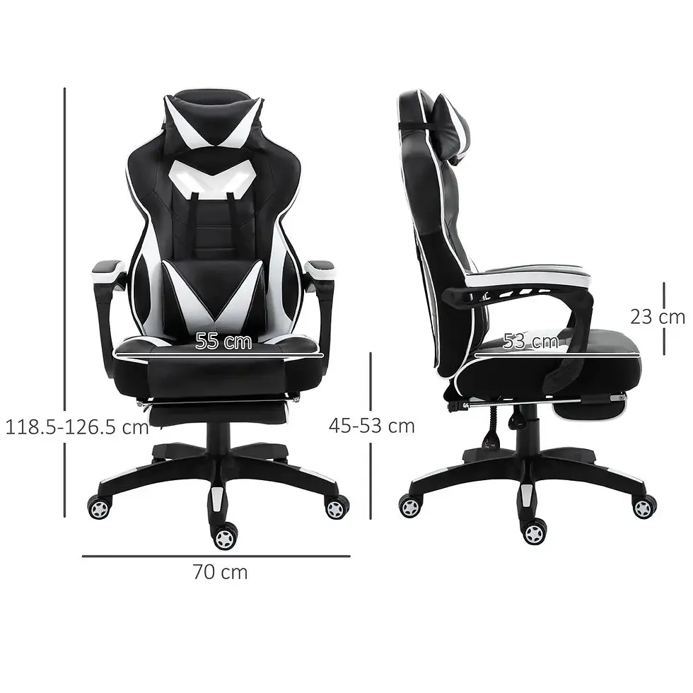 Thumbnail: Gaming Chair Ergonomic Reclining w/ Manual Footrest Wheels Stylish Office White