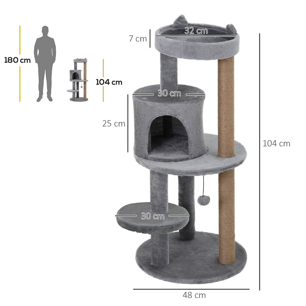 Thumbnail: 104cm Deluxe Cat Activity Tree w/ Scratching Posts Ear Perch House - Grey