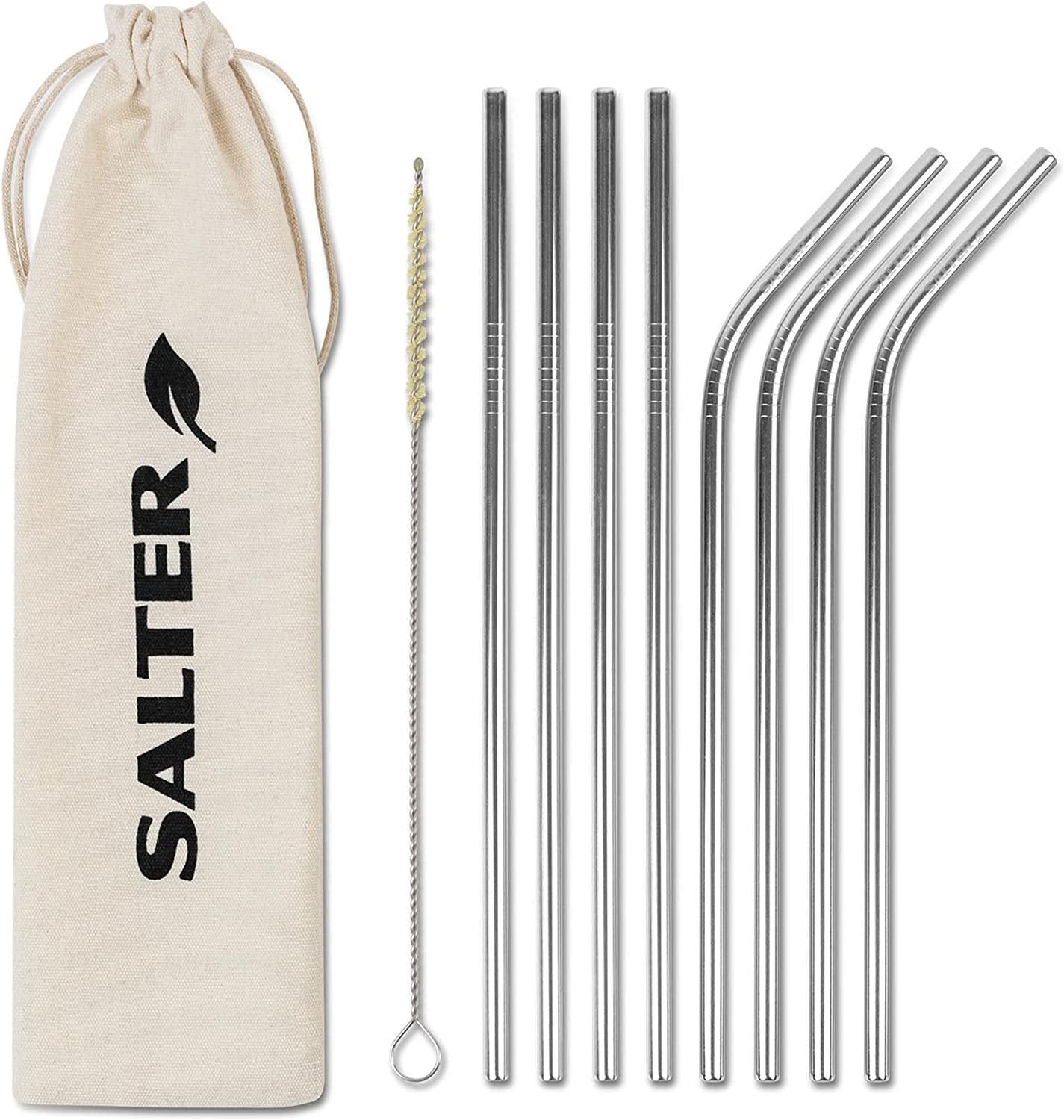 Stainless Steel Eco-Friendly Reusable Drinking Straws Set - Curved and Straight