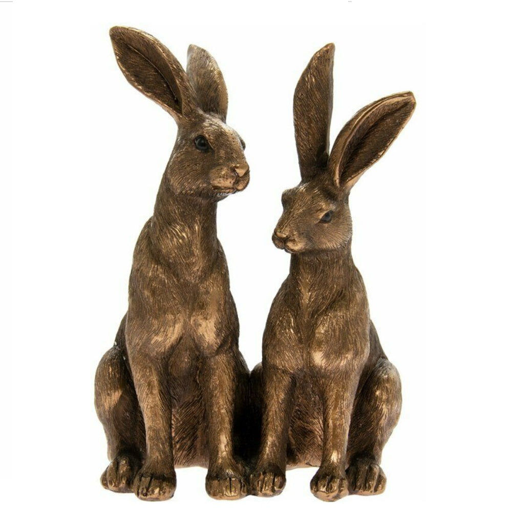 Bronzed Sitting Hares 15cm Shipping furniture UK