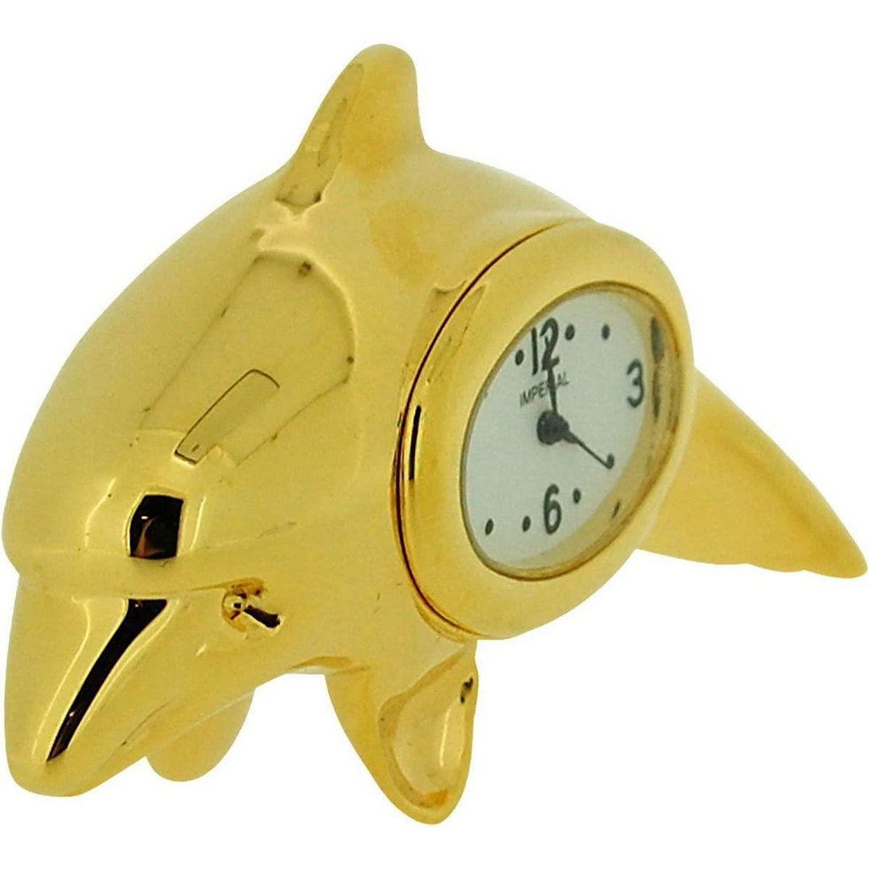 Thumbnail: Miniature Clock Gold Plated Free Standing Dolphin Solid Brass