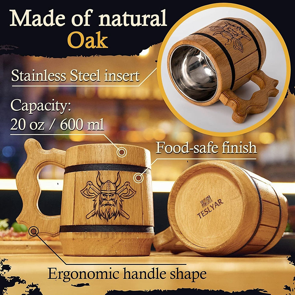 Thumbnail: Viking Beer Mug Tankard for Men - 0.6 liters 20 Ounces | Handmade | Oak Wood | S