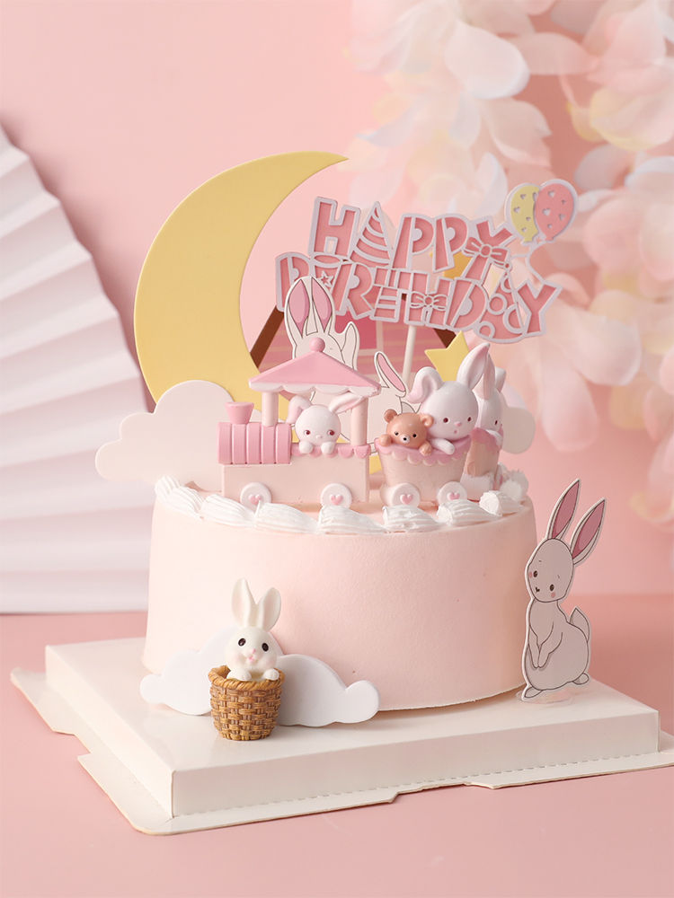 Thumbnail: Pink Bunny Train Cake Topper, Happy Birthday Rabbit, Kid Party Decorations