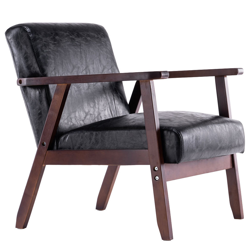Thumbnail: (64 x 59 x 71cm) Simple PU Oil Wax Wood Armrest Single Sofa Walnut   Black PU