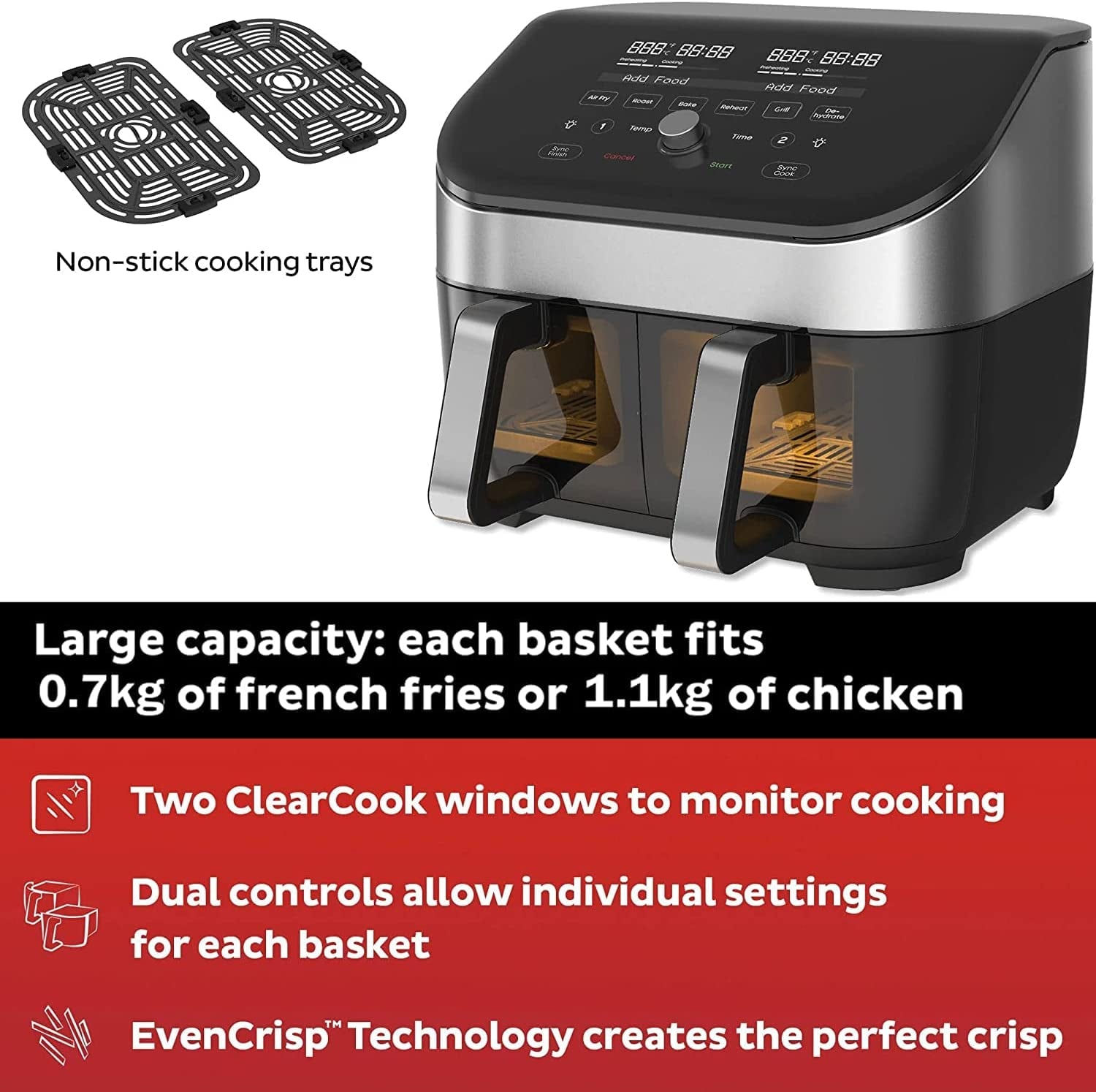 Instant Vortex Plus Dual Basket with ClearCook - 7.6L Digital Health Air Fryer,