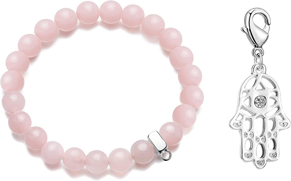 Thumbnail: Hamsa Hand Rose Quartz Gemstone Charm Bracelet