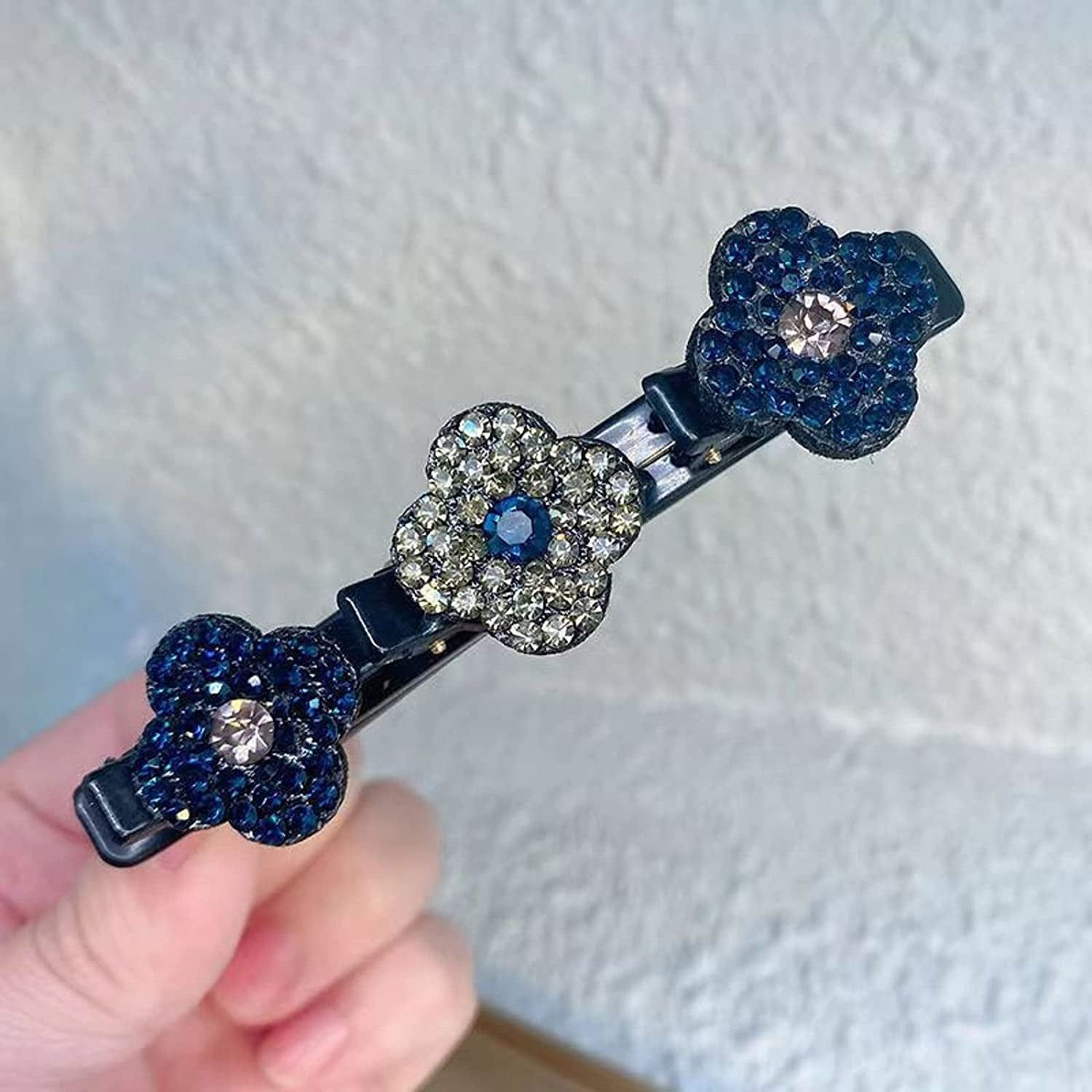 8PCS Sparkling Crystal Stone Braided Hair Clips, Clover Rhinestone Hair Clip, Sa