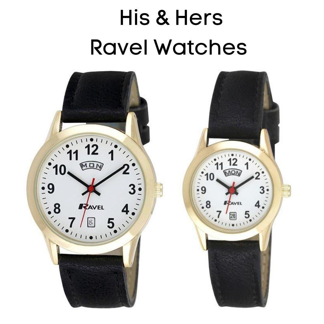 Ravel Mens Gilt Day/Date Faux Leather Strap Watch