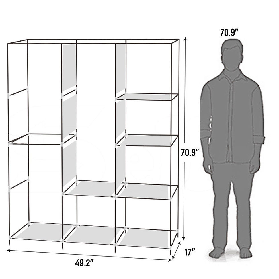 Thumbnail: 71" Portable Closet Wardrobe Clothes Rack Storage Organizer with Shelf Gray