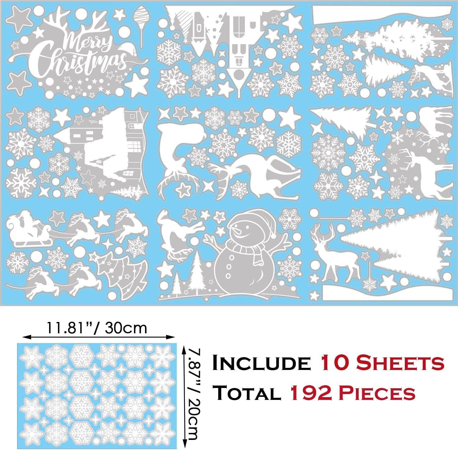Deck the Halls: 10 Sheets of Reusable Christmas Window Clings
