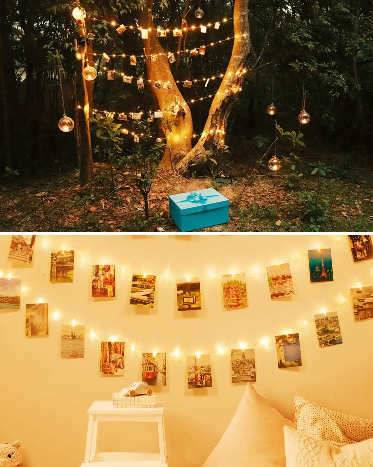 100 LED Photo Clip String Lights, 10M Photo Peg Fairy Lights with 60 Clips