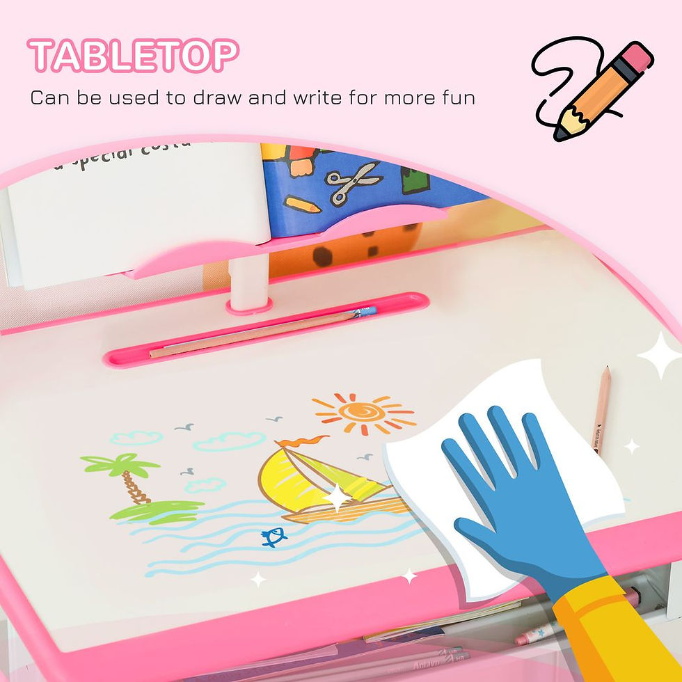 Thumbnail: Kids Desk and Chair Set w/ Drawer, Book Stand, Cup Holder, Pen Slot, Pink