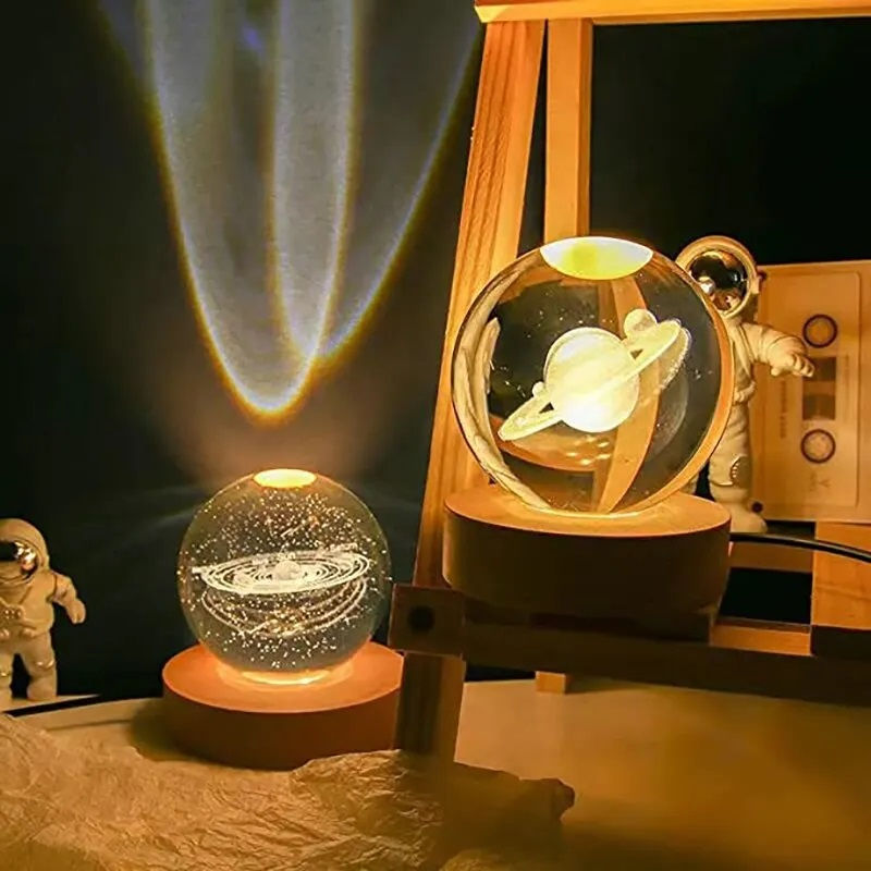 Thumbnail: Unique 3D Crystal Ball Lamp with Galaxy Planetary Projections USB Night Light