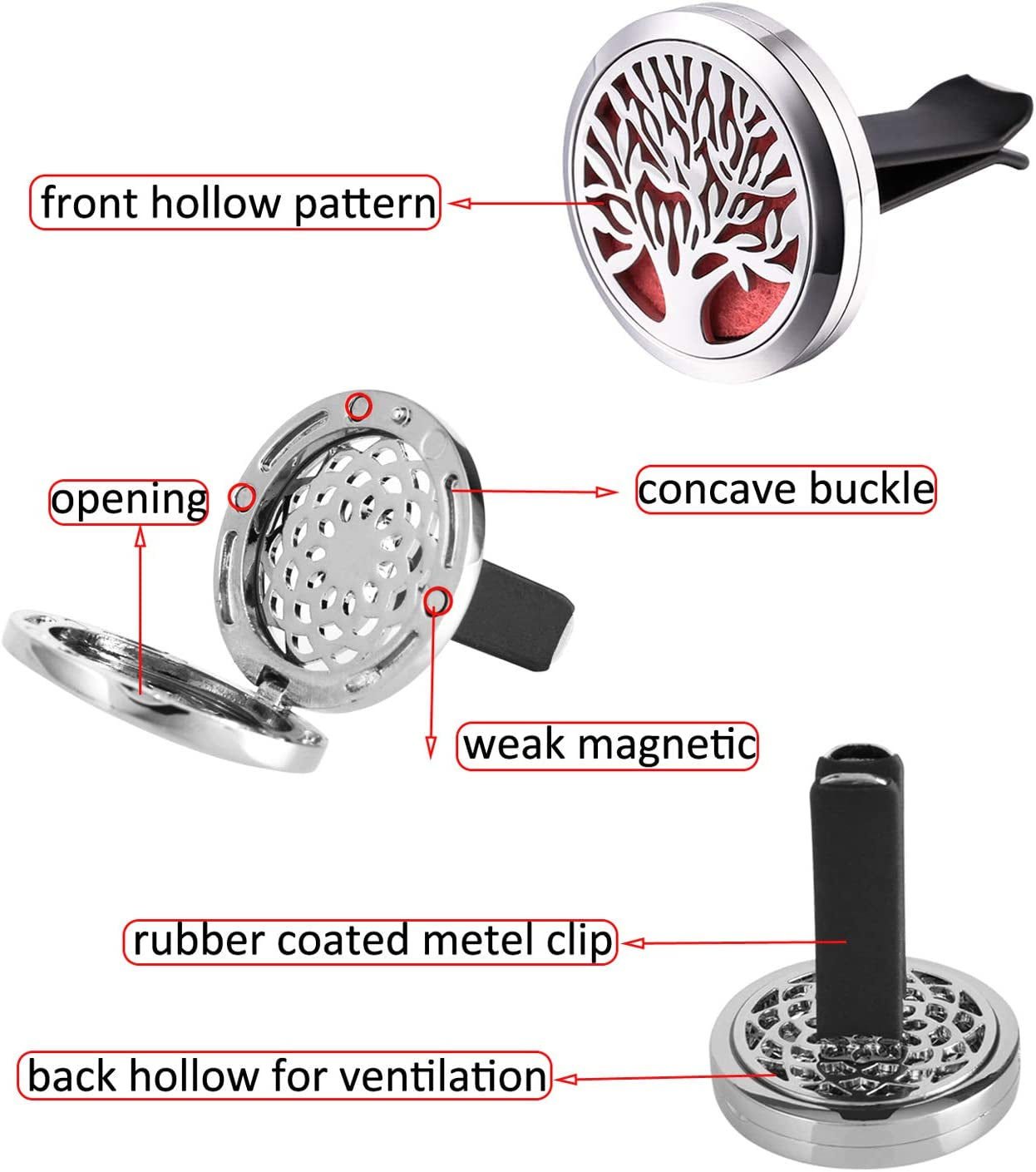 2Pcs Car Aromatherapy Essential Oil Diffuser, Stainless Steel Air Freshener Vent