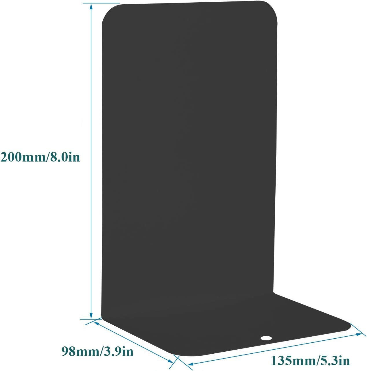 4 Pack 8 inch Heavy Duty Anti-Skid Book Ends, L Shape Metal Bookends for Shelves