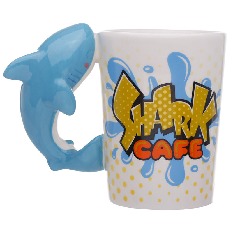 Thumbnail: Novelty Ceramic Bite Me Shark Shaped Handle Mug Novelty Gift