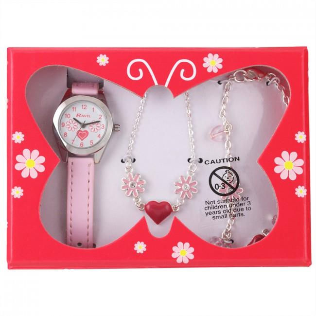 Thumbnail: Ravel Little Gems Hearts and Flowers Watch, Necklace & Bracelet Set R2214N
