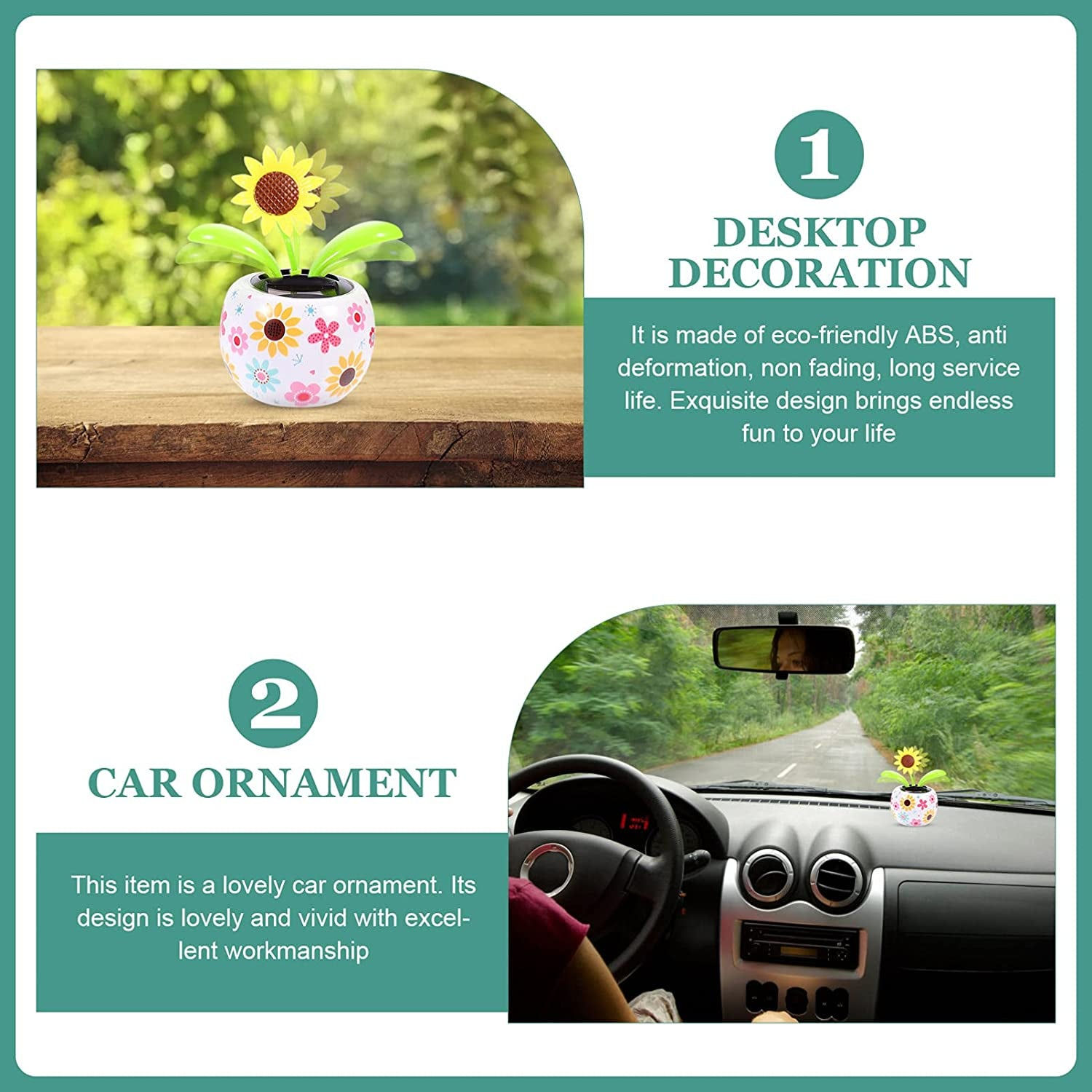2pcs Solar Dancing Flowers in Pots Bobblehead Flip Flap Sun Flower Toy Automatic